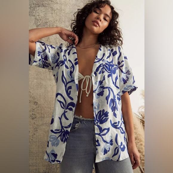Faithfull The Brand Linen Floral Button Down - Picture 1 of 10